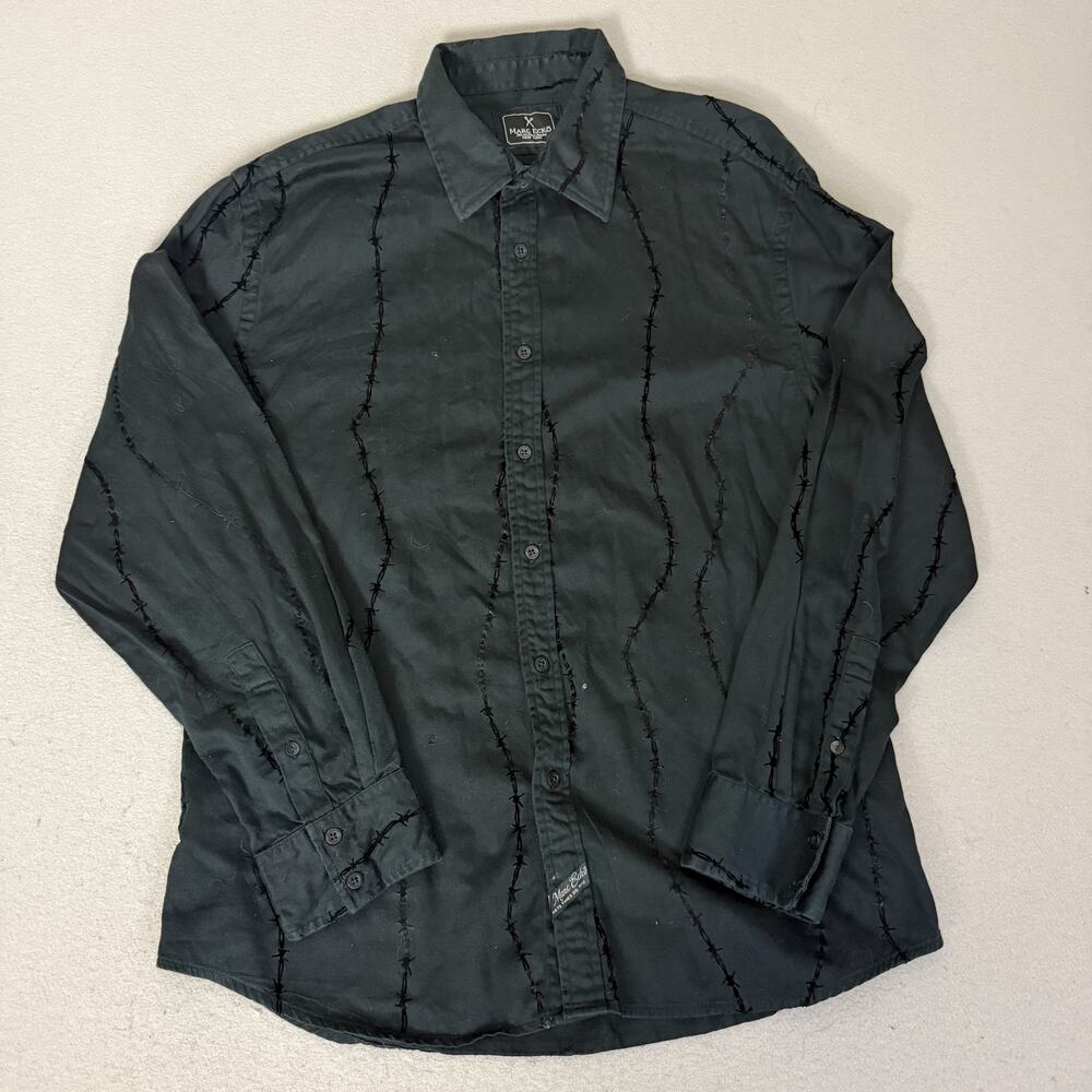 Marc Ecko Cut & Sew Button Up Shirt XL Black Cotton Embroidered Stitch Design